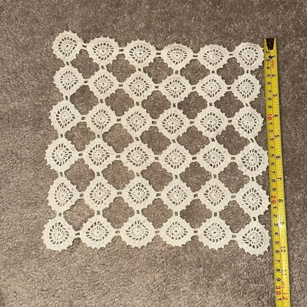 3 Antique Handmade Beige Crochet Rectangle & Square doilies ￼ 22”x 10”/10”x10”